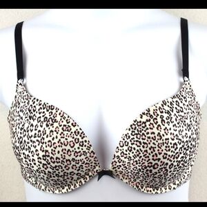 Victoria's Secret Push-up Bra - Cream w/Black & Pink Animal Print 32DD